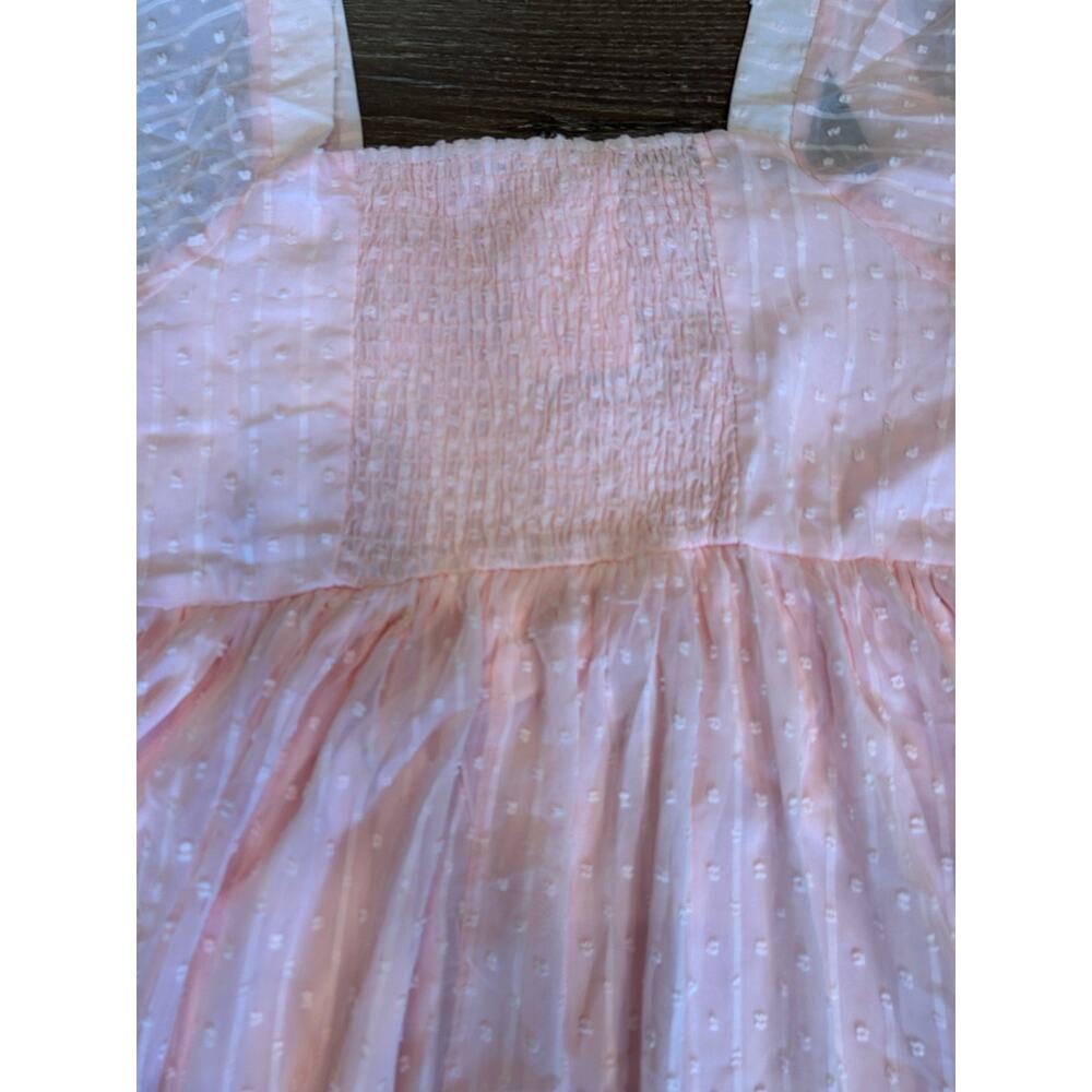 Andrée by Unit Pink Swiss Dot Smocked Babydoll Tunic Blouse Sheer Sleeves 2X - Picture 8 of 10